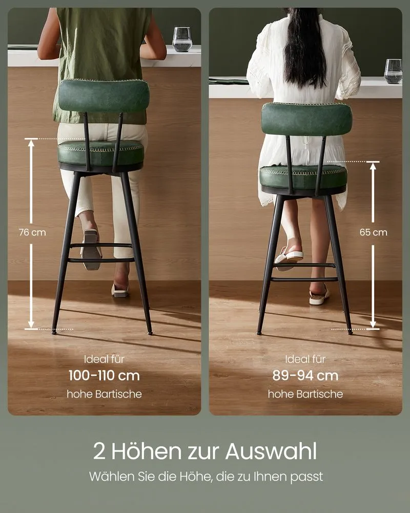 BARKRUKKEN  BARSTOELEN  SET VAN 2  METALEN FRAME  MET RUGLEUNING  GROEN