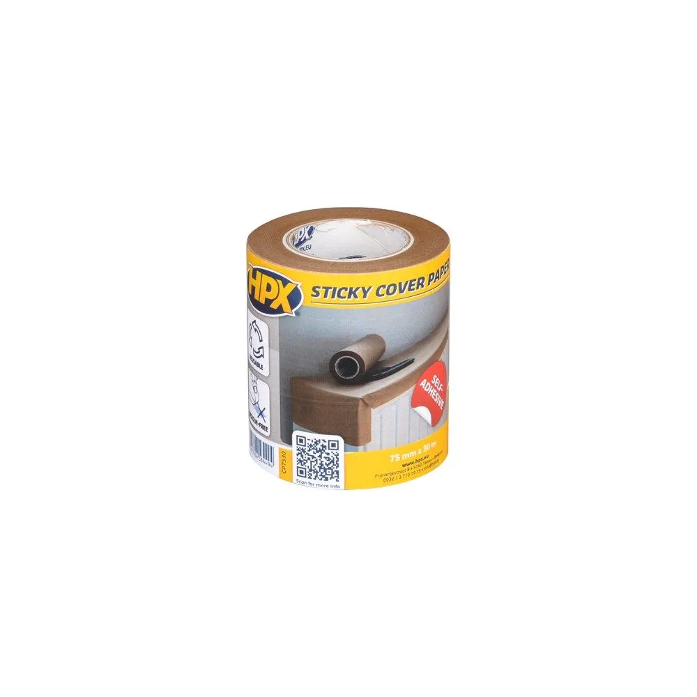 HPX  ZELFKLEVEND MASKEERPAPIER 74MM X 30M STICKY COVER PAPER BRUIN